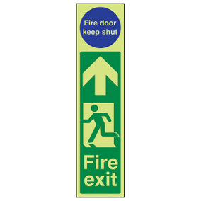 Fire Exit Man Left Keep Door Shut Sign - Glow in Dark - 75x300mm (x3)