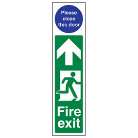 Fire Exit Man Right Close Door Sign - Adhesive Vinyl - 75x300mm (x3)