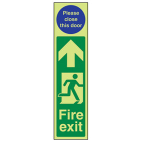 Fire Exit Man Right Close Door Sign - Glow in the Dark - 75x300mm (x3)