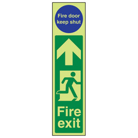 Fire Exit Man Right Keep Door Shut Sign - Glow in Dark - 75x300mm (x3)