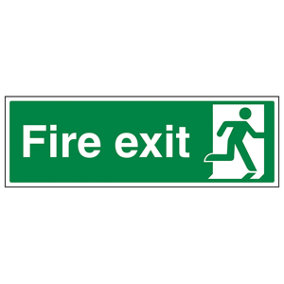 Fire Exit Man Right Safety Sign - Glow in the Dark - 450x150mm (x3)