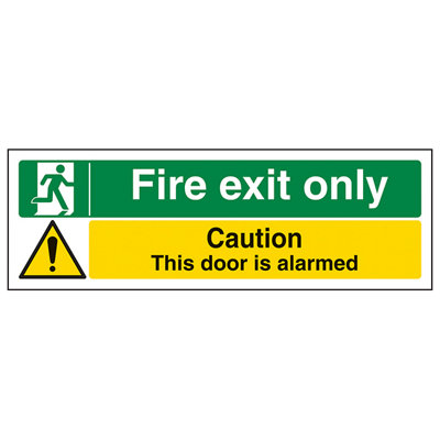 Fire Exit Only Door Alarmed Safety Sign Rigid Plastic - 450x150mm (x3)