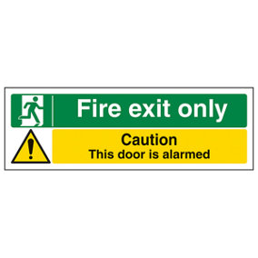 Fire Exit Only / Door Alarmed Sign - Adhesive Vinyl - 600x200mm (x3)