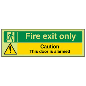 Fire Exit Only / Door Alarmed Sign - Glow in the Dark - 300x100mm (x3)