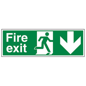 FIRE EXIT Safety Sign Arrow Down - 1mm Rigid Plastic - 300 X 100mm