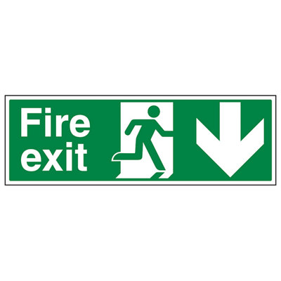 FIRE EXIT Safety Sign Arrow Down Landscape 1mm Rigid Plastic 600x200mm ...