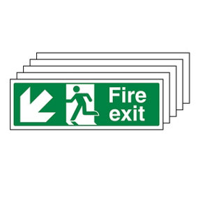 FIRE EXIT Safety Sign Arrow Down Left - 1mm Rigid Plastic - 300 X 100mm - 5 Pack