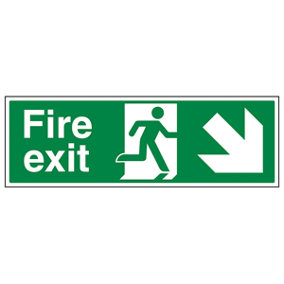 FIRE EXIT Safety Sign - Arrow Down Right - 1mm Rigid Plastic - 300 X 100mm - 5 Pack