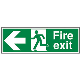 FIRE EXIT Safety Sign Arrow Left - Self-Adhesive Vinyl - 300 X 100mm