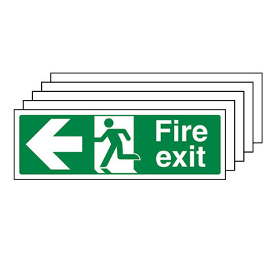 FIRE EXIT Safety Sign - Arrow Left - Self-Adhesive Vinyl - 450 X 150mm - 5 Pack