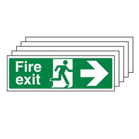 FIRE EXIT Safety Sign Arrow Right - 1mm Rigid Plastic - 300 X 100mm - 5 Pack