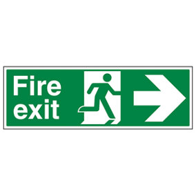 FIRE EXIT Safety Sign Arrow Right - Self-Adhesive Vinyl - 300 X 100mm