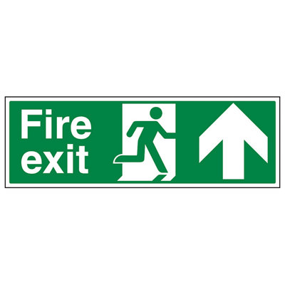 FIRE EXIT Safety Sign Arrow Up - 1mm Rigid Plastic - 300 X 100mm