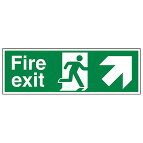 FIRE EXIT Safety Sign - Arrow Up And Right - Self-Adhesive Vinyl - 450 X 150mm