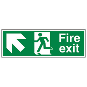 FIRE EXIT Safety Sign - Arrow Up Left - 1mm Rigid Plastic - 300 X 100mm - 5 Pack