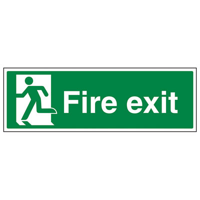 Fire Exit Safety Sign Man Left 1mm Rigid Plastic 300x100mm Diy At Bandq 7835