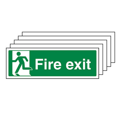 FIRE EXIT Safety Sign Man Left - Self Adhesive Vinyl - 300X100mm - 5 Pack
