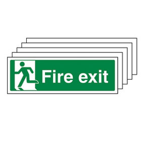 FIRE EXIT Safety Sign Man Left - Self Adhesive Vinyl - 300X100mm - 5 Pack