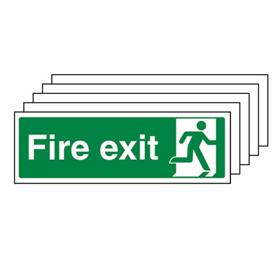 FIRE EXIT Safety Sign Man Right - 1mm Rigid Plastic - 300X100mm - 5 Pack