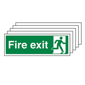 FIRE EXIT Safety Sign Man Right - 1mm Rigid Plastic - 300X100mm - 5 Pack