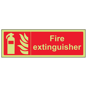 Fire Extinguisher Equipment Sign - Glow in the Dark - 300x100mm (x3)