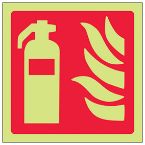 Fire Extinguisher Logo Safety Sign - Glow in the Dark - 100x100mm (x3)