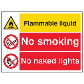 Fire & Flammable Liquid - No Smoking - Rigid Plastic - 600x450mm (x3)