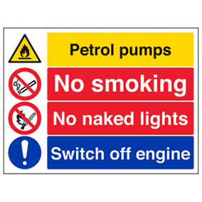 Fire & Flammable Petrol Pumps Sign - Rigid Plastic - 600x450mm (x3)