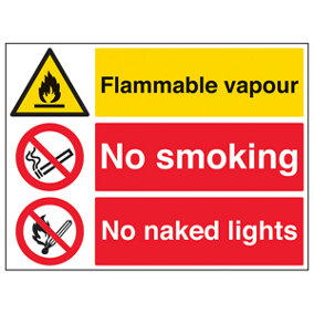 Fire & Flammable - Vapor - No Smoking - Rigid Plastic - 600x450mm (x3)