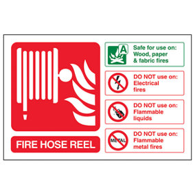 FIRE HOSE REEL Fire Extinguisher Sign - Rigid Plastic - 150x100mm (x3)