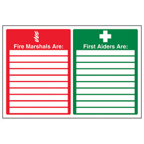 Fire Marshals First Aiders Safety Sign - Rigid Plastic 300x200mm (x3)