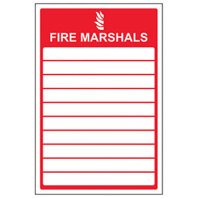 Fire Marshals List Safe Workplace Sign - Adhesive Vinyl 300x400mm (x3)