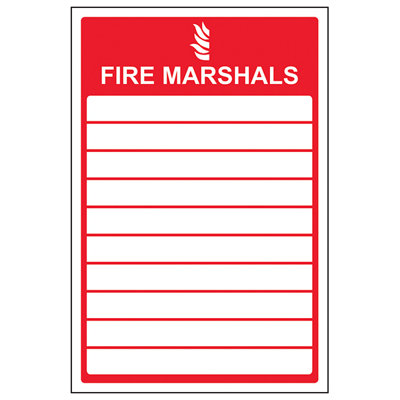 Fire Marshals List Safe Workplace Sign - Rigid Plastic 200x300mm (x3)