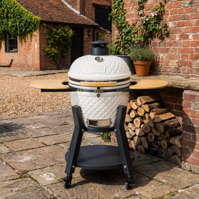 Fire Mountain Fuji 18'' Ivory Ceramic Kamado BBQ Grill with