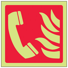 Fire Phone Logo Fire Equipment Sign - Glow in the Dark 100x100mm (x3)