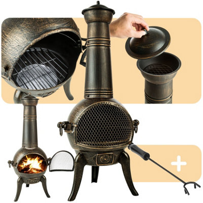 Fire Pit - cast iron chiminea, removable grid shelf, air supply regulator - grey