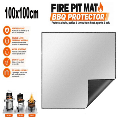 Fire Pit Mat Double-Sided 100 x 100 cm Fireproof Outdoor Grill Pad Oil ...