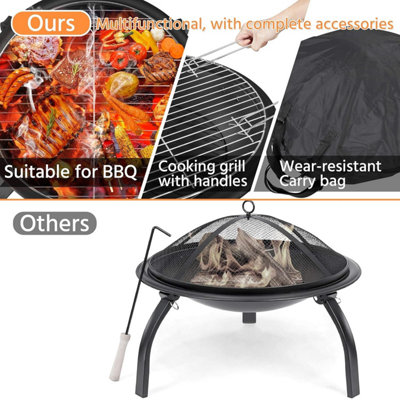Fire Pit Portable Folding Fire Pits with Cooking & Grill, Iron Fire ...