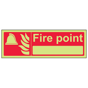 Fire Point With Blank Equipment Sign - Glow in Dark - 300x100mm (x3)