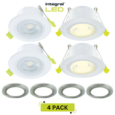 Fire Rated LED Downlights 65MM IP65 600LM 5W 3000K Dimmable - Satin (4 Pack)