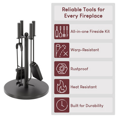 Fire Vida Warwick Set traditionnel d’entretien de cheminée, métal, noir, 5 pièces