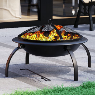 Fire Vida Black Folding Large Steel Fire Pit Round Outdoor