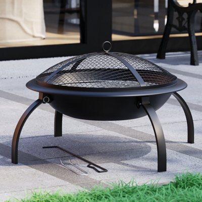 Fire Vida Black Folding Large Steel Fire Pit Round Outdoor