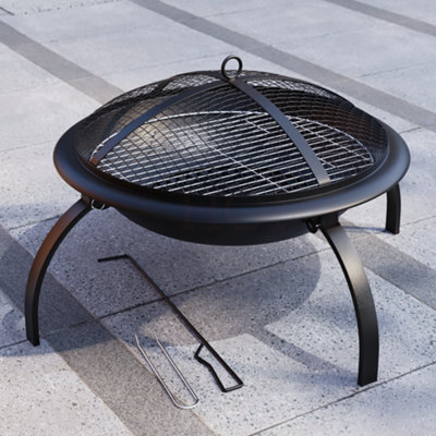 Fire Vida Black Folding Large Steel Fire Pit Round Outdoor