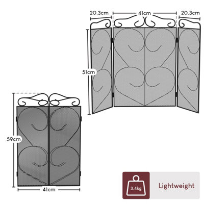 Parascintille Per Camino A 3 Pannelli - In Acciaio, Nero, Dimensioni 58x81x23 Cm, Protezione Anticenere