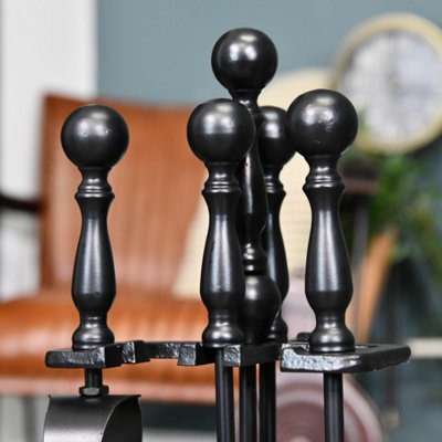 FIRE30 5 Piece Black Fireplace Companion Set with Rectangular Base ...
