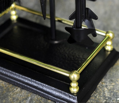 FIRE31 5 Piece Fireplace Companion Set with Brass Handles Poker Brush ...
