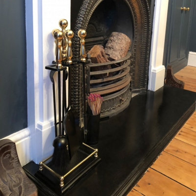 FIRE31 5 Piece Fireplace Companion Set with Brass Handles Poker Brush ...