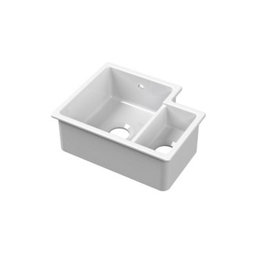 Fireclay 1.5 Bowl Left Hand Undermount Kitchen Sink & Overflow, 457mm - White