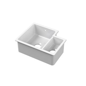 Fireclay 1.5 Bowl Left Hand Undermount Kitchen Sink & Overflow (Basket Waste Not Included), 457mm - White - Balterley